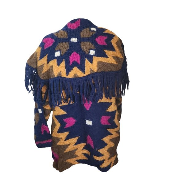 Vintage 90s Oversized Mohair Cardigan Sweater M Fringe Fuzzy Southwestern - Picture 6 of 16